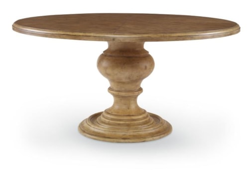 Transitional 60" Round Pedestal Dining Table with Turned Base