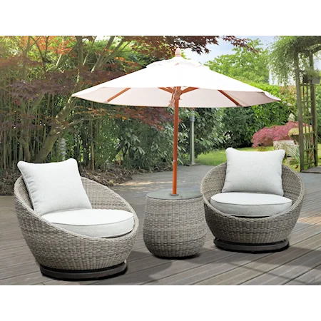 Coastal 3-Piece Outdoor Patio Group with Round Table and Swivel Chairs