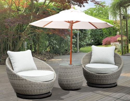 Coastal 3-Piece Outdoor Patio Group with Round Table and Swivel Chairs