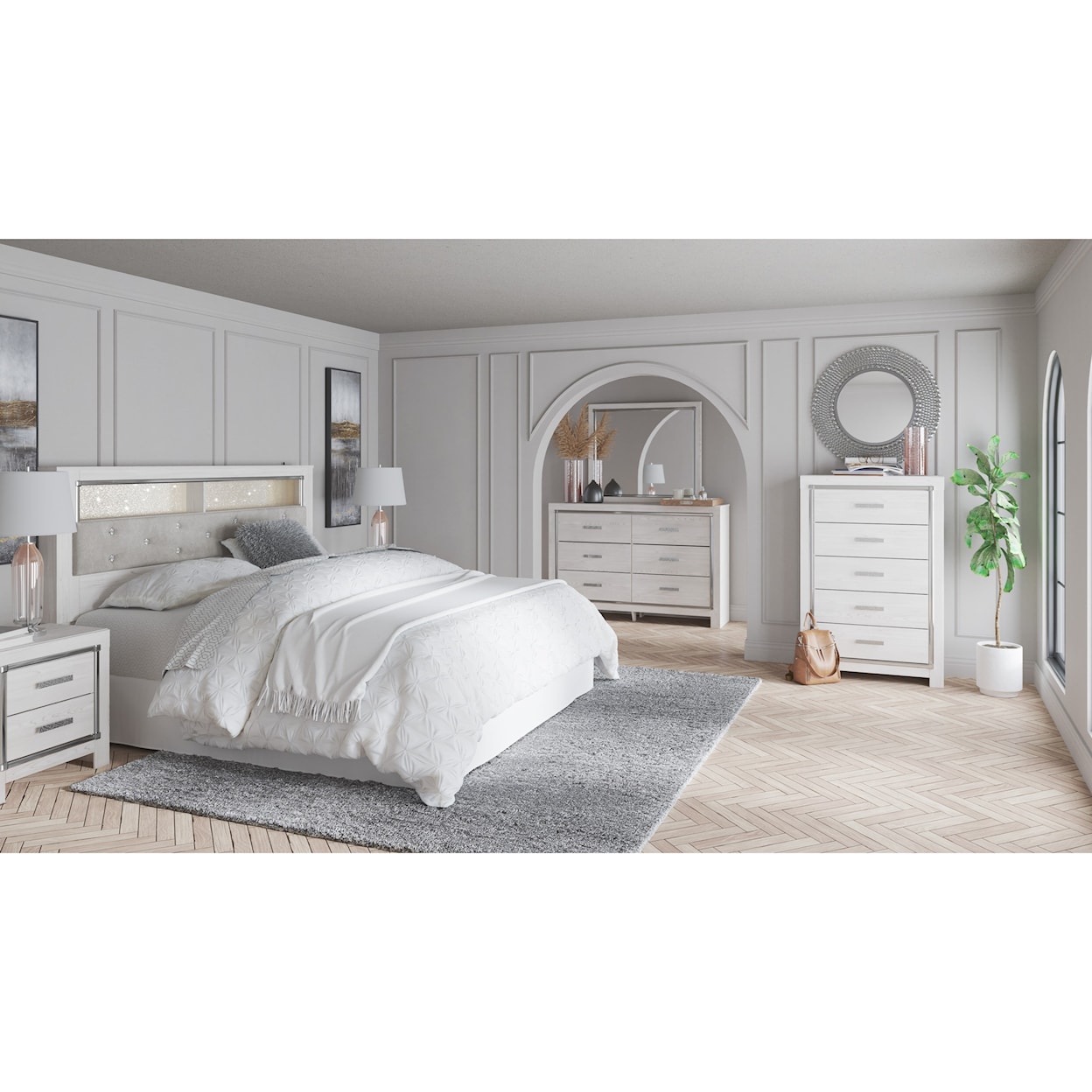 Ashley Signature Design Altyra King Upholstered Panel Bookcase Headboard