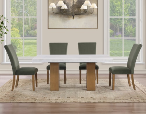 Contemporary 5-pc. Marble-Top Dining Set with Upholstered Chairs