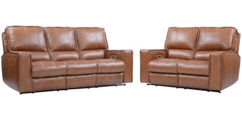 Transitional Power Reclining Sofa and Loveseat Set with Power Headrests