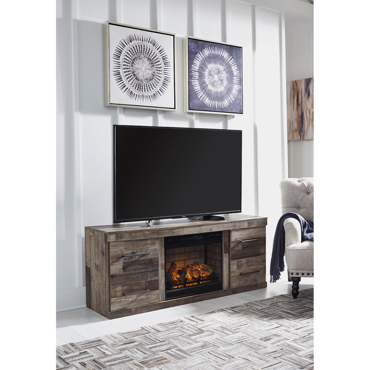 Ashley Signature Design Derekson 60" TV Stand with Electric Fireplace