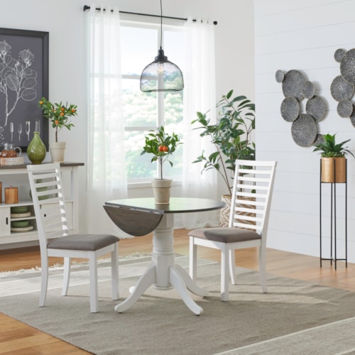 Transitional 3-Piece Drop-Leaf Table Dining Set with Ladderback Side Chairs