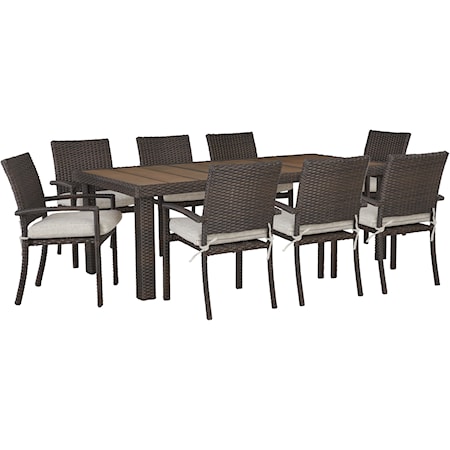 Transitional Outdoor Wicker 9-Piece Dining Set