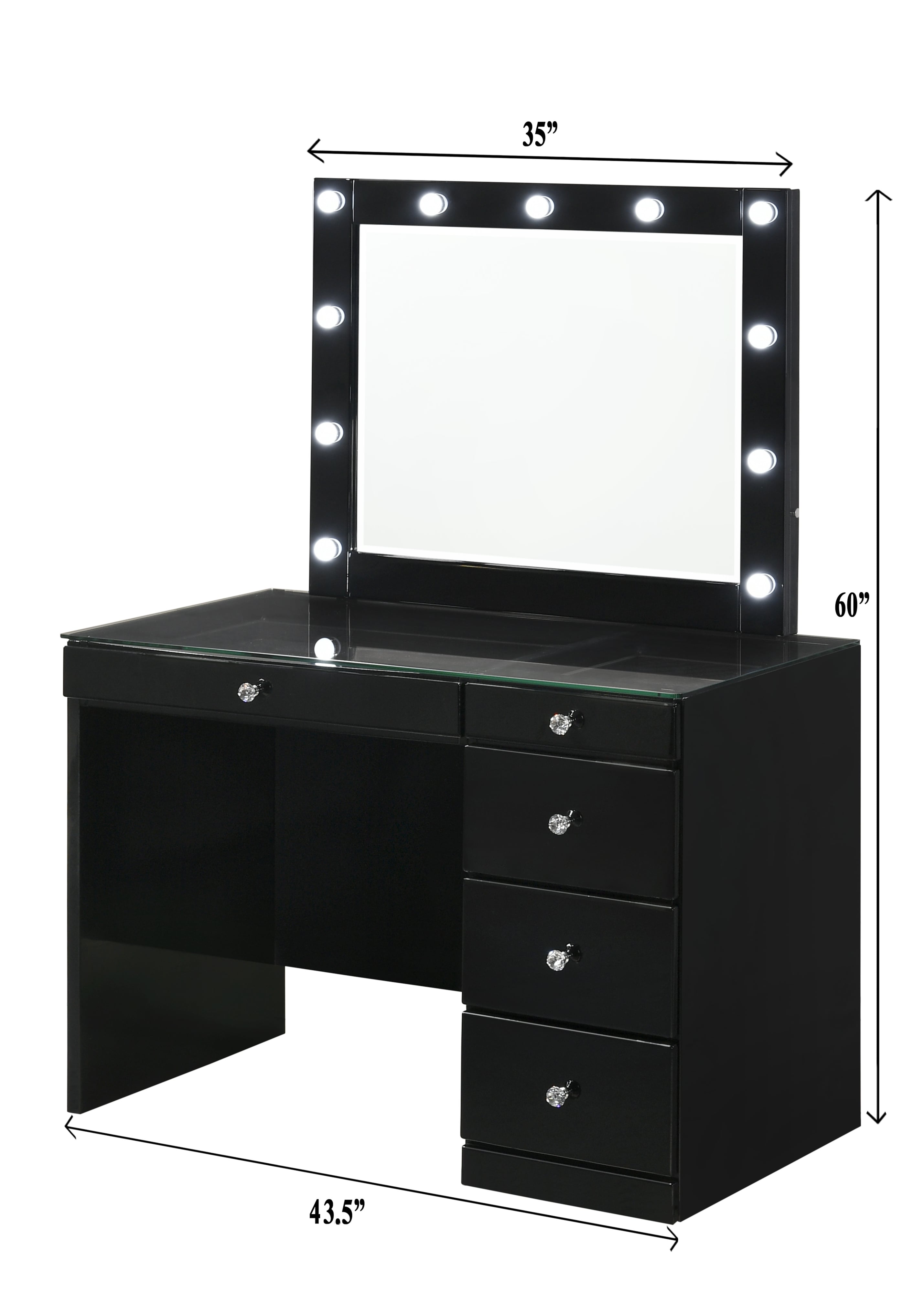 Vanity Desk and Stool Set - Black
