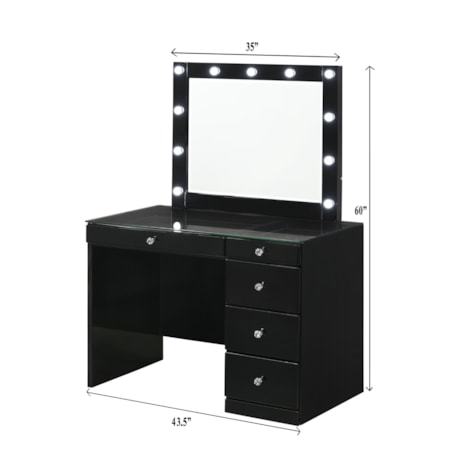 Vanity Desk and Stool Set - Black