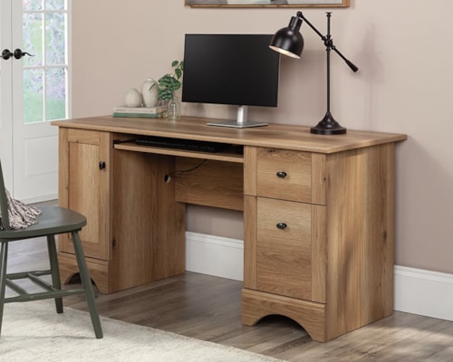 Transitional Two-Drawer Office Desk with Slide-Out Keyboard/Mousepad