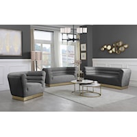 Contemporary 3-Piece Grey Velvet Living Room Group