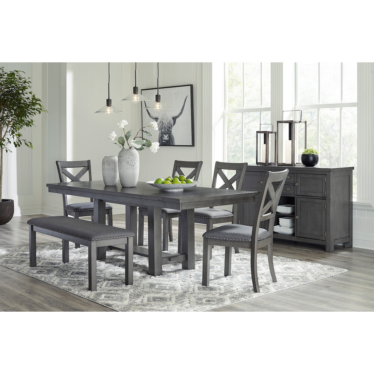 Ashley Furniture Signature Design Myshanna 6-Piece Dining Set with Bench