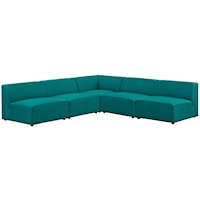 5 Piece Upholstered Fabric Armless Sectional Sofa Set