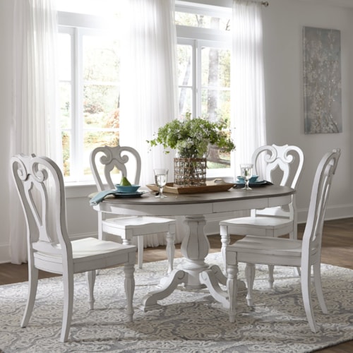Traditional 5-Piece Pedestal Table Set with Wooden Side Chairs