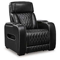 Leather Match Power Recliner with Adj Headrest