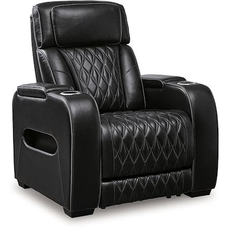 Leather Match Power Recliner with Adj Headrest