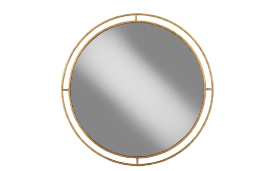 Contemporary Round Mirror with Gold Ringed Frame