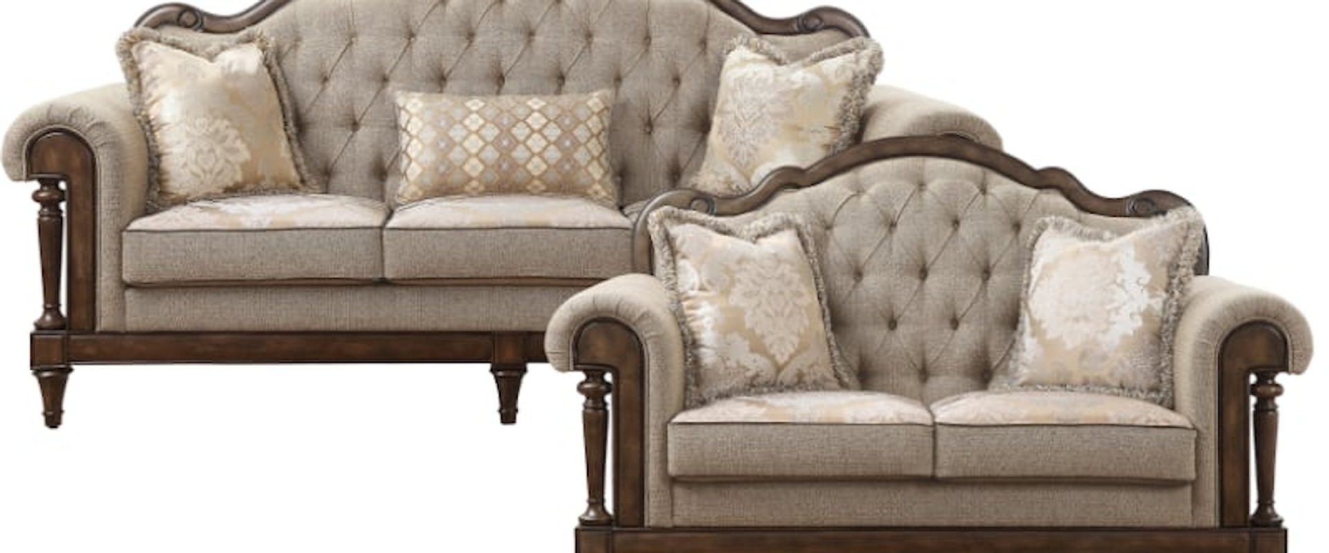 Traditional 2-Piece Living Room Set with Button Tufting