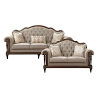 Traditional 2-Piece Living Room Set with Button Tufting