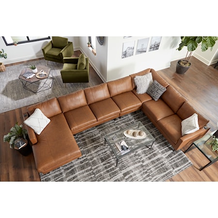 Leather Sectional Sofa w/ Chaise &amp; Wood Feet