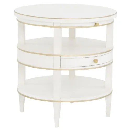 Transitional Round End Table with Pull-Out Shelf