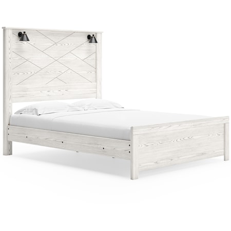 Queen Panel Bed with Sconce Lights