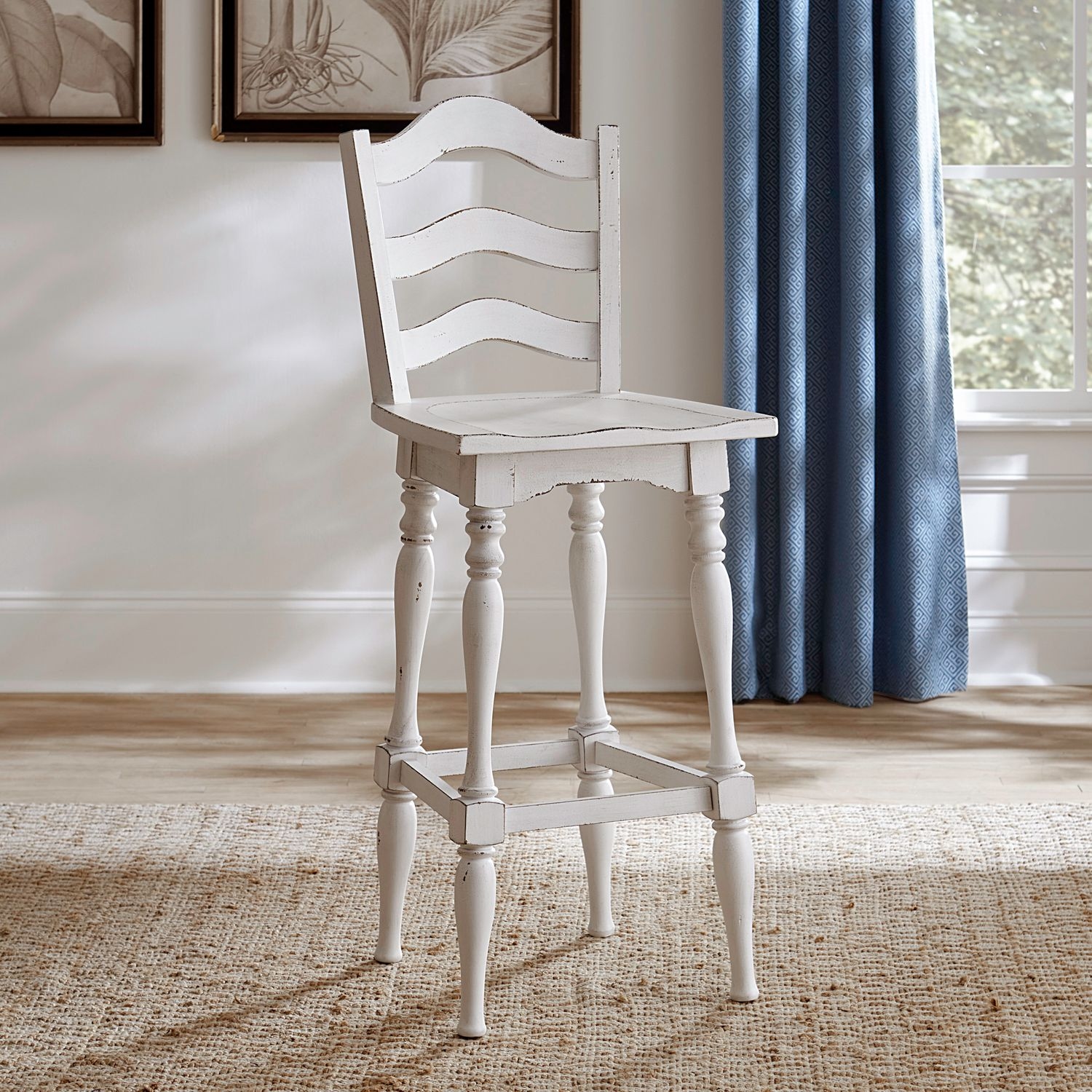 Transitional Ladderback Swivel Bar Stool