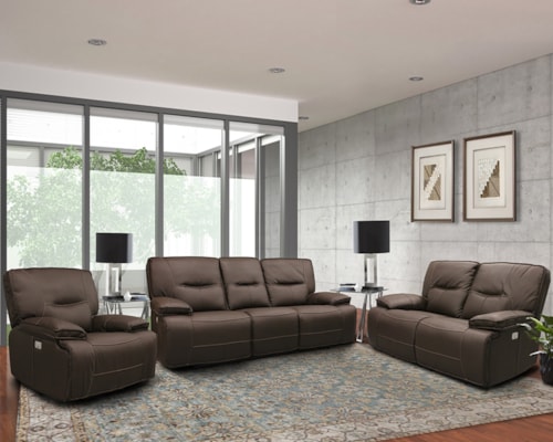 Casual 3-Piece Power Reclining Living Room Set with Power Headrests