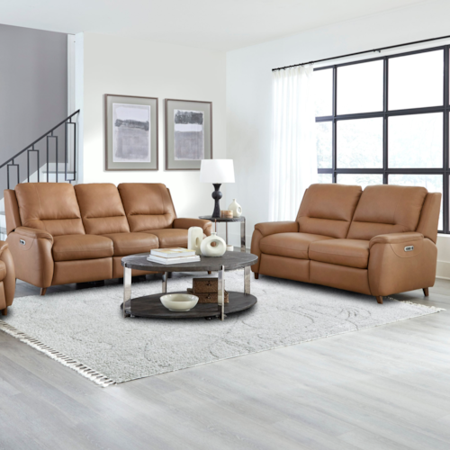 Transitional Power Reclining Sofa and Loveseat Set with Power Headrests