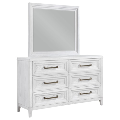 Marielle 6-Drawer Dresser With Mirror Distressed White