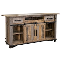 Rustic Solid Wood Bar with Sliding Barn Doors and Wine Bottle Rack