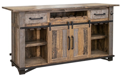 Rustic Bar with Sliding Barn Doors & Wine Bottle Rack
