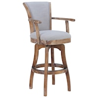 30" Bar Height Swivel Barstool in Distressed Oak Finish with Putty Ivory Linen