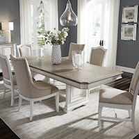 7-Piece Traditional Trestle Table Dining Set with 20" Leaf