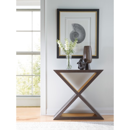 Modern X-Shaped Console Table with Antique Brass Accents