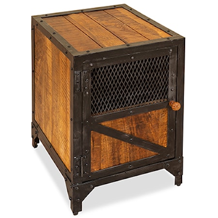 Transitional Accent Table with Iron Accents and Metal Grate Door