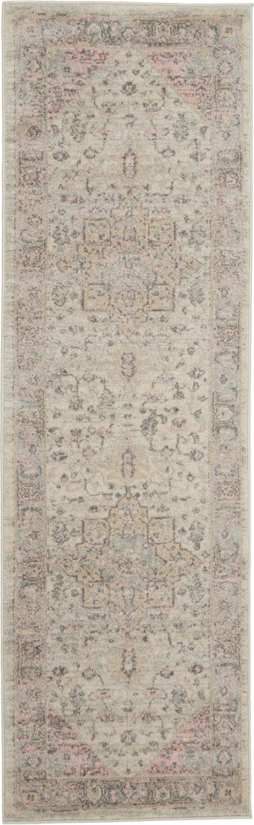 2'3" x 7'3" Ivory/Pink Runner Rug