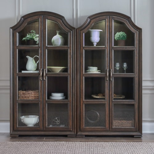 Traditional 2-Piece Bunching Cabinet Set with Adjustable Shelving and Built-in Lighting