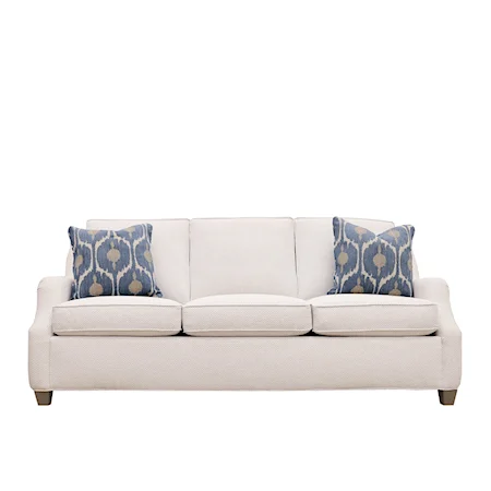 Contemporary Stationary Sofa with Scoop Arms & Tapered Legs