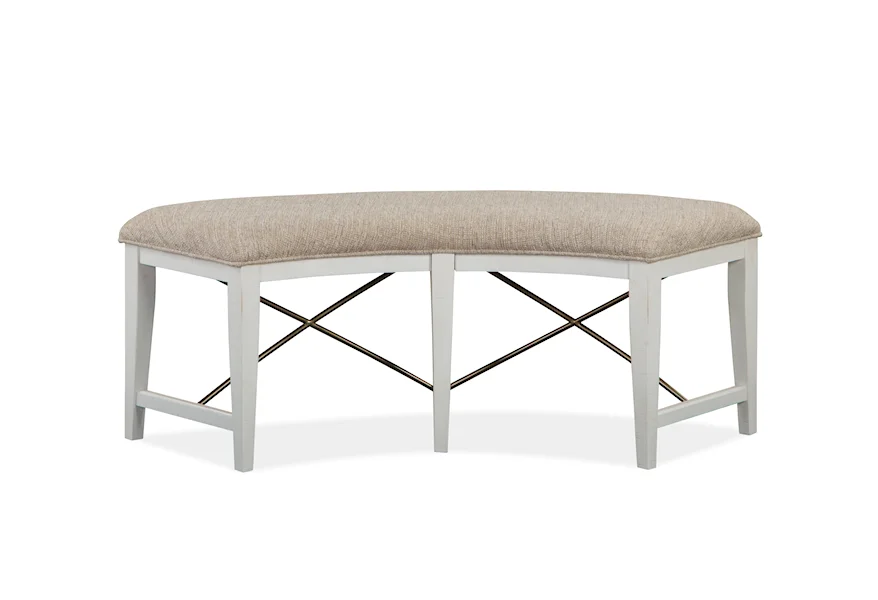 Heron Cove Dining Curved Bench with Upholstered Seat by Magnussen Home at Z & R Furniture