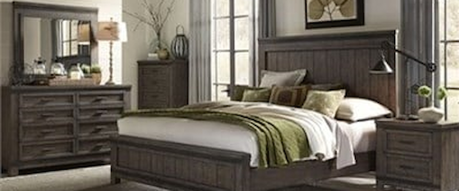 Transitional 5-Piece Queen Panel Bed Set