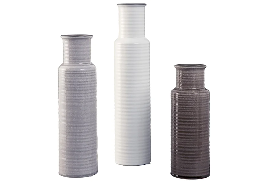 Accents Deus Gray/White/Brown Vase Set by Signature Design by Ashley at Rune's Furniture