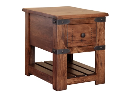 Rustic 1-Drawer Chairside Table with Lower Shelf
