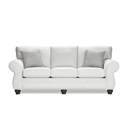 Transitional Rolled Arm Sofa with Bun Feet