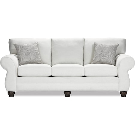 Transitional Rolled Arm Sofa with Bun Feet