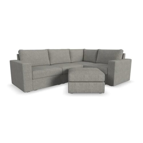 Flex 4-Seat Sectional Sofa with Wide Arm and Ottoman- Pebble