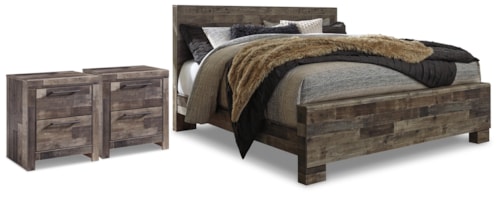 King Panel Bed And 2 Nightstands