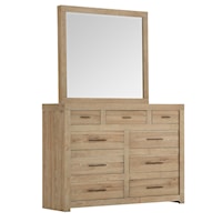 Contemporary Chesser and Mirror Set with Drop-Front Drawer