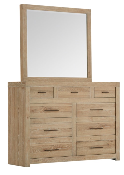 Contemporary Chesser and Mirror Set with Drop-Front Drawer