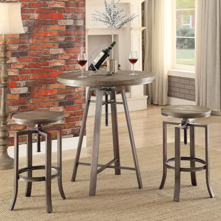3-piece Adjustable Bar Table Set Brushed