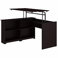 Cabot 52W 3 Position Sit to Stand Corner Bookshelf Desk in Espresso Oak