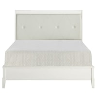Transitional California King Panel Bed with Upholstered Headboard